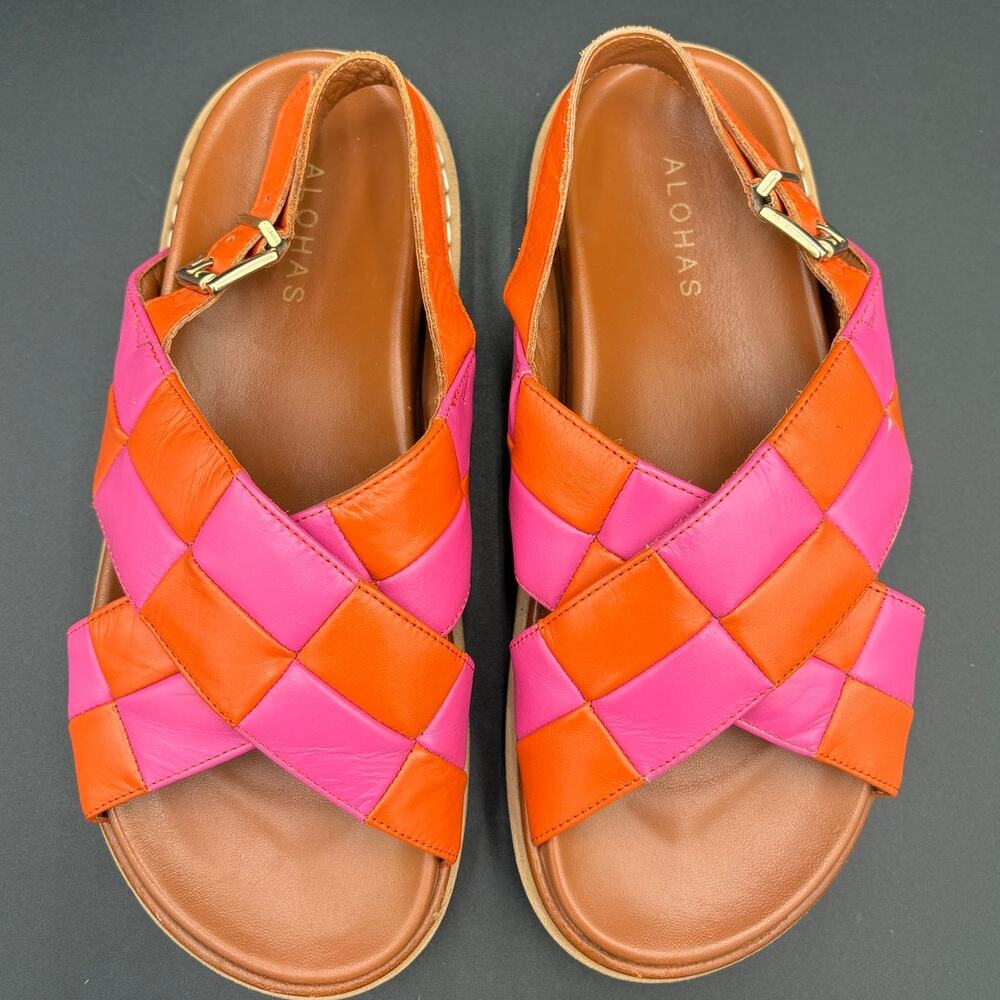 ALOHAS marshmallow scacchi leather sandals pomelo orange magenta woven 38 7.5 8 - Picture 3 of 11